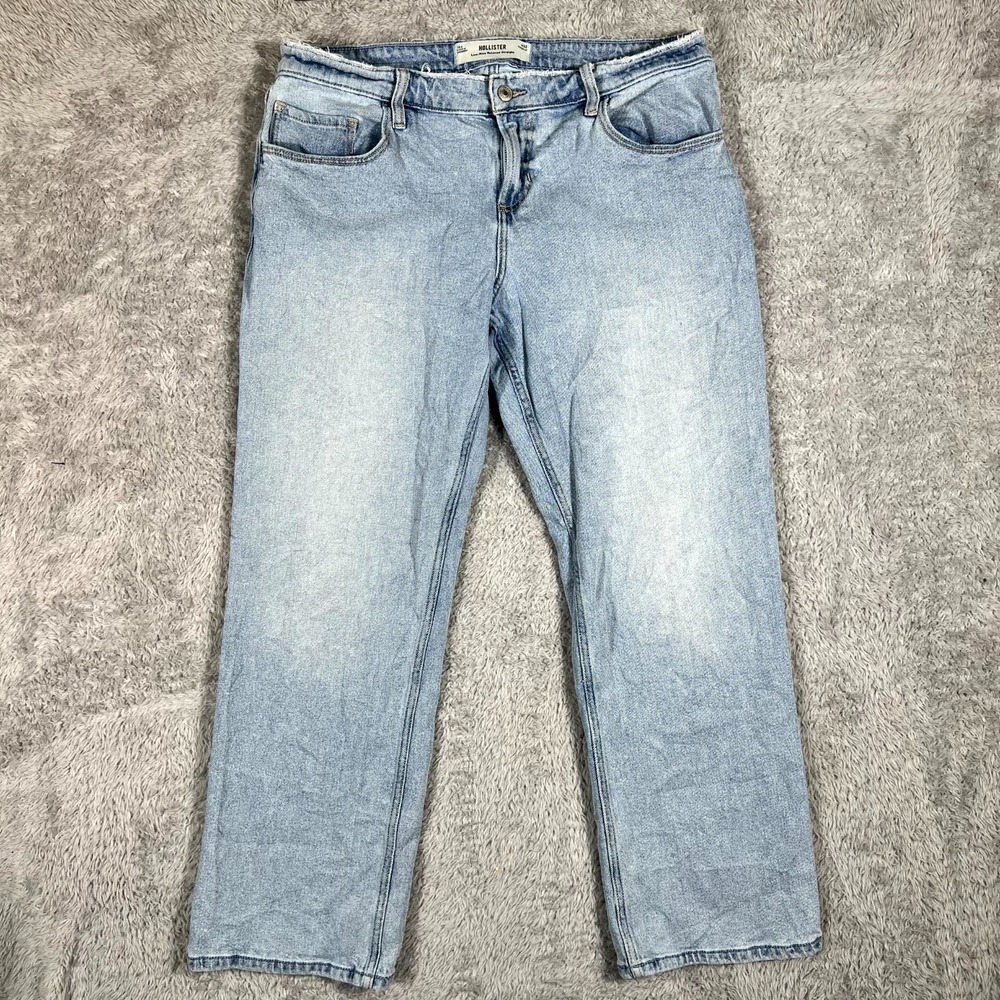 Hollister Low Rise Relaxed Straight Jeans Women 14 Blue Medium Wash Denim Cotton